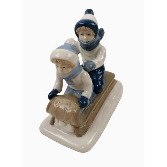 Paul Sebastian Kid Sledding Glazed Figurine Winter Holiday Collectible Decor - Picture 6 of 9